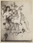 Half naked man supported by three men, study for 'Alexander the Great and Porus' or 'The Defeat of Porus', c.1665-73 (pierre noire & white chalk highlights on beige paper)