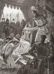 Philippa of Hainaut persuading her husband king Edward III, to spare the lives of the Burghers of Calais in 1347. Philippa of Hainaut, 1314 1369. Queen of England as the wife of King Edward III. From Cassell's History of England, published c.1901