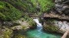 Visitors walking on wooden walkways which run the length of the Vintgar Gorge near Bled, Triglav, National Park, Upper Carniola, Slovenia (photo)