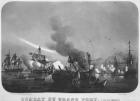 Naval battle of Grand Port, Mauritius, in 1810 (litho)