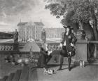 John Rose (c.1621-77) the King's Gardener, Presenting Charles II (1630-85) with the First Pineapple Grown in England, at Dorney Court, c.1670 (engraving) (b/w photo)