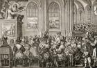 Oliver Cromwell (1599-1658) preaching to a Puritan congregation (engraving)