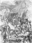 The Defeat of the English by the Welsh at Berwin (engraving) (b/w photo)