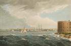 New York from Governors Island, no.20 from the Hudson River Portfolio, engraved by J. Hill, 1821-25 (coloured engraving)