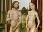 Triptych of the Redemption, left panel: Adam and Eve chased out of Paradise, 1455-59 (oil on wood)