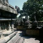 View of a lower gallery with balustrades surmounted by small stupas, erected c.800 (volcanic stone) (photo)