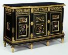 One of a pair of cabinets mounted with late 17th century pietra dura plaques, c.1810 (oak, pine, and beech veneered with ebony and mahogany)