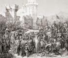The surrender of Acre to Philip II of France, called Philip Augustus, during the Third Crusade, from L'Histoire Universelle Ancienne et Moderne, published in Strasbourg c.1860 (engraving)