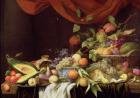 A Still Life of Fruit on a Draped Ledge (oil on canvas)
