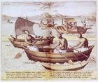Boats in Goa, illustration from 'Jan Hughen van Linschoten, His Discourse of Voyages into the East and West Indies', 1579-92 (engraving)
