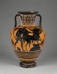 Athenian Attic black-figure neck amphora with Heracles and centaur, c.480-60 BC (terracotta)