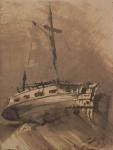 A Ship in Choppy Seas, 1864 (pen & ink wash on paper)