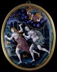Oval plaque depicting Adam and Eve Expelled from Paradise, Limousin (painted enamel)