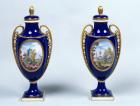 A Pair of Sèvres Vases with decorative floral medallions (porcelain)