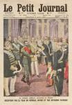 Reception of General Joseph Joffre (1852-1931) by Nicolas II (1894-1917) at the Peterhof Palace, from 'Le Petit Journal', 17th August 1913 (coloured engraving)
