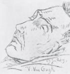 Portrait of Vincent Van Gogh (1853-90) on his deathbed, 29 July 1890 (charcoal on paper) (b/w photo)