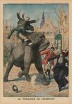 Revenge of an elephant, back cover illustration from'Le Petit Journal', supplement illustre, 8th March 1914 (colour litho)