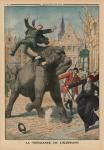 Revenge of an elephant, back cover illustration from'Le Petit Journal', supplement illustre, 8th March 1914 (colour litho)