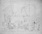 Richard Parkes Bonington's studio in Paris (pen & ink on paper)