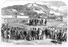 Evacuation of the Crimea by the Allies, the Ceremony at Ordinance Wharf, Balaclava, from the Illustrated London News, 30 August 1856 (engraving) (b/w photo)