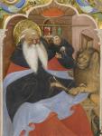 Saint Jerome extracting a thorn from a lion's paw Ms 106, 1425-50 (tempera and gold leaf on parchment)