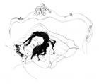 girl sleeping , 2013, (black tush, watercolour )