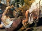 Lion Hunt, detail of two men and a lion, 1621 (oil on canvas)
