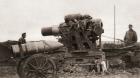 An Austrian giant siege-howitzer and its shell, used during World War One, from 'The Illustrated War News', 1915 (b/w photo)