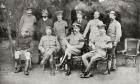 The Peace Conference that ended the Second Boer War, 31 May 1902, Melrose House, Pretoria, Transvaal Colony, South Africa. Back row from left, Colonel Henderson, Van Velden, Major Watson, H. Fraser, Major Maxwell, H. De Jager, front row from left, Christi