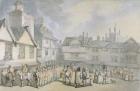 A Review in a Market Place, c.1790 (pen & ink with w/c on paper)