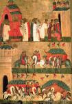 Battle of the Novgorodians with the Suzdalians, Novgorod School, mid 15th century (tempera and gold on panel)