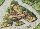 A Site for the Fort is Chosen, from 'Brevis Narratio..', engraved by Theodore de Bry (1528-98) published in Frankfurt, 1591 (coloured engraving)