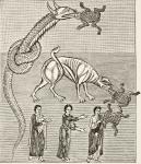 The serpent, or the dragon, and the behemoth, or the devil, after a miniature in a 12th century manuscript of the 'Commentary on the Apocolypse', from 'Science and Literature in the Middle Ages' by Paul Lacroix, 1878 (litho)