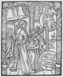 February, interior scene, Aquarius, illustration from the 'Almanach des Bergers', 1491 (xylograph) (b/w photo)
