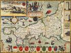 Map of Cornwall from the 'Theatre of the Empire of Great Britain', pub. in London by George Humble, 1627 edition (hand coloured engraving)