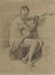 Seated female nude, c.1660-70 (Black and white chalk drawing)