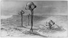 Martians, illustration from 'The War of the Worlds' by H. G. Wells (1866-1946) (engraving) (b/w photo)