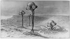 Martians, illustration from 'The War of the Worlds' by H. G. Wells (1866-1946) (engraving) (b/w photo)