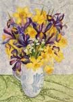 Iris and Daffodils with Patterned Textiles, 2008, water colour on handmade paper