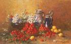 Still life of flowers and fruit (oil on canvas)