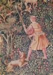 A man gathering pears with a hoe, from 'Jeu de Marelle et Cueillette de Fruits', Loire Workshop, 1510 (tapestry)