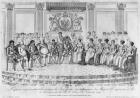 Sketch depicting Napoleon I and the sovereigns at the ball given by the city of Paris on 4th December 1809 (engraving) (b/w photo)