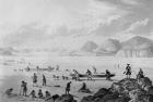 Franklin's expedition passing through Point Lake, 1821 (engraving)