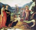 Apollo, Pallas and the Muses, 16th century (oil on marble)