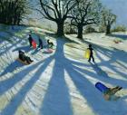 Winter Tree, Snow Sledgers, Calke Abbey, Derby (oil on canvas)