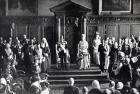 The King making his appeal for peace to the people of Ireland in the City Hall, illustration from 'The Queen', July 2nd 1921 (b/w photo)