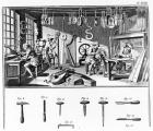 The Instrument Maker's Workshop, plate XVIII from the 'Encyclopedia' by Denis Diderot (1713-84) and Jean le Rond d'Alembert (1717-83) 1772 (engraving) (b/w photo) (see also 82083)