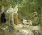 View of the artist's garden with his daughters, 1903