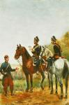 Police Officers on an Inspection Tour Checking a Serviceman in 1885 (oil on panel)