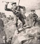 British troops attack German trenches with hand grenades, from 'The War Illustrated Album deLuxe', published in London, 1916 (litho)